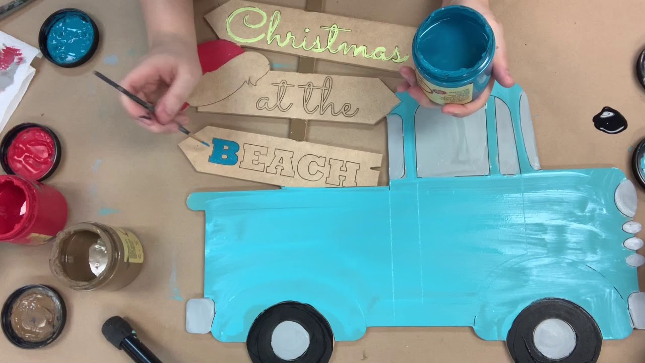 Christmas Beach Hat Blank Sign Truck Cutout, Wood Shape, Paint by Line