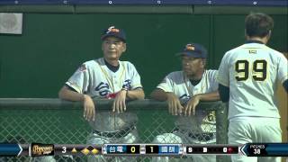 20140714-2 爆米花 台電vs國訓 3上 打跑戰術成功 廖俊凱安打台電分佔一三壘