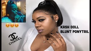 KASH DOLL CHANEL SLIDES VIDEO INSPIRED BLUNT CUT PONYTAIL |  GLUE CAP METHOD