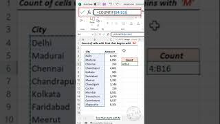 Excel formula to get the Count of Words that start with a specific letter