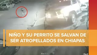 Menor y perrito se salvan de ser atropellados por camión de carga en Chiapas