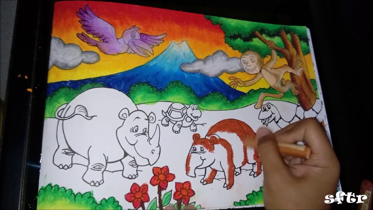 Cara Mewarnai Pemandangan Dengan Crayon - How to Color ...