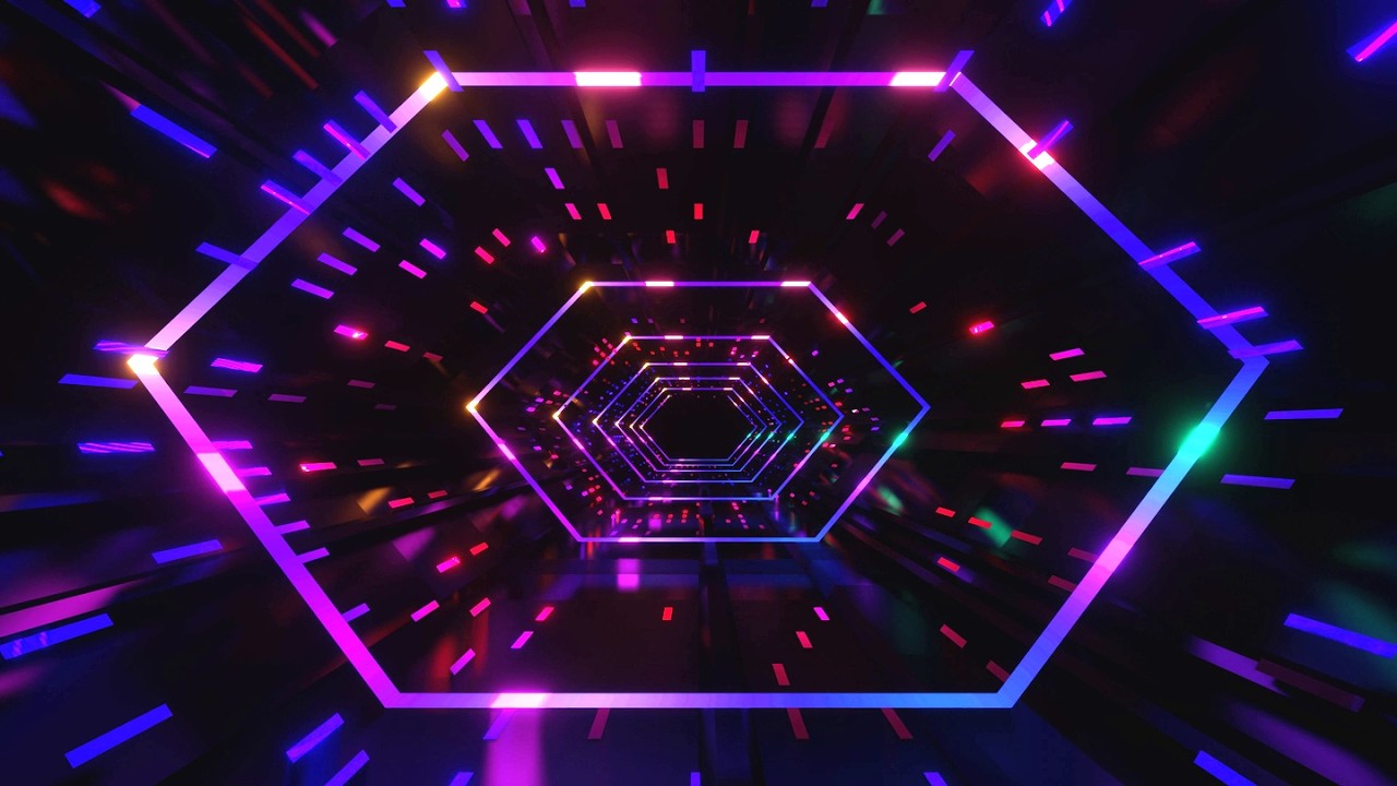 4K Abstract Fast Moving Hexagon tunnel  Blue & Pink Color Neon Light ScreenSaver Background Video