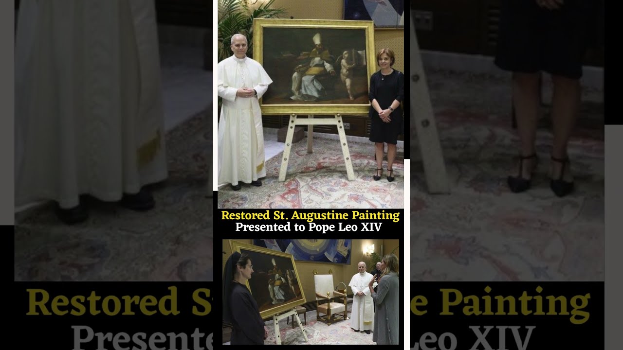 Pope Leo XIV Receives 18th Century Painting Of St Augustine Popeleoxiv Staugustine Vaticanvault