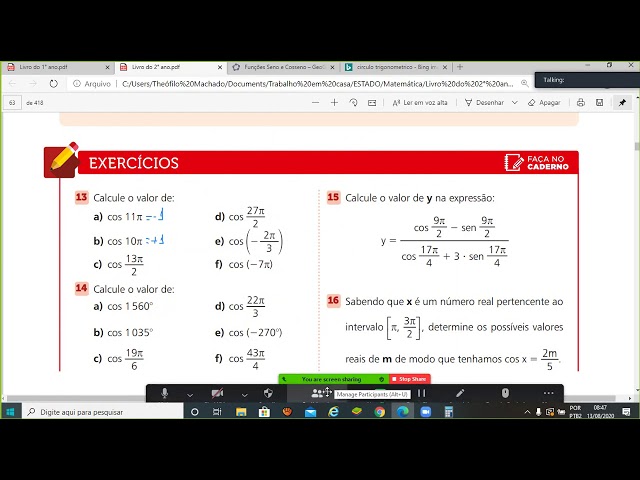 Aula do dia 13/08 - Correção de Exercícios da Função Cosseno