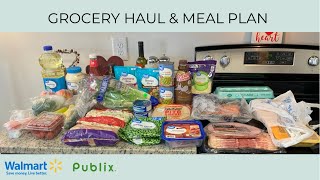 GROCERY HAUL \& MEAL PLAN | BUDGET FRIENDLY | WALMART GROCERY PICKUP | PUBLIX | FAMILY OF TWO