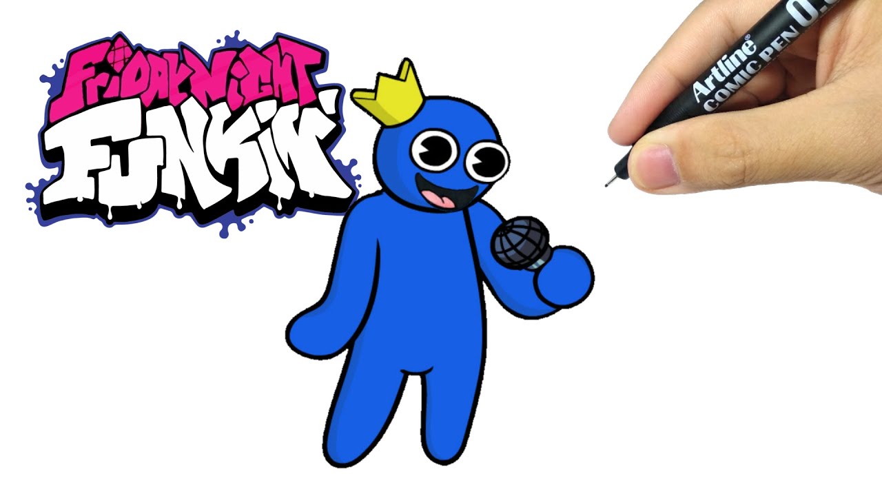 How to draw Rainbow Friend BLUE FNF  Drawing in the Friday Night Funkin  characters style 