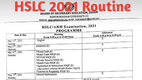 SEBA HSLC 2021 Routine
