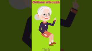 Old woman with crutch animation green screen