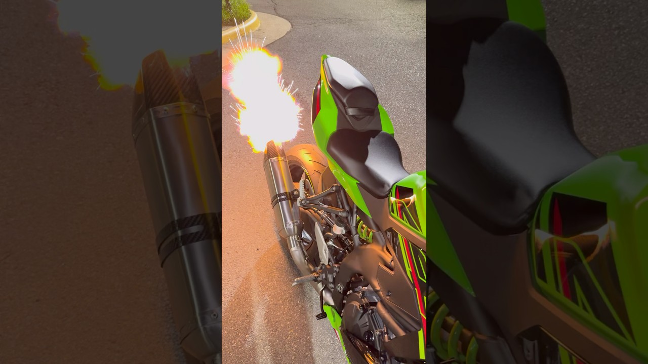 Ninja ZX4RR shoots massive flames with new Vandemon Titanium Exhaust 🔥💚