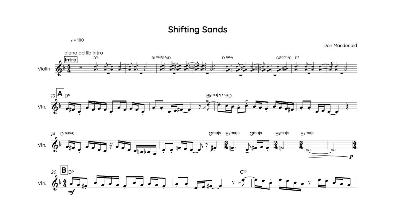 Shifting Sands Jazz Violin Transcription/Melody and Solo Backing Track