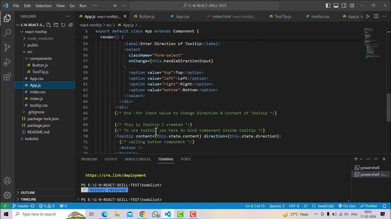Tooltip Project using React.JS || Coding Ninjas Skill Test-1 - YouTube