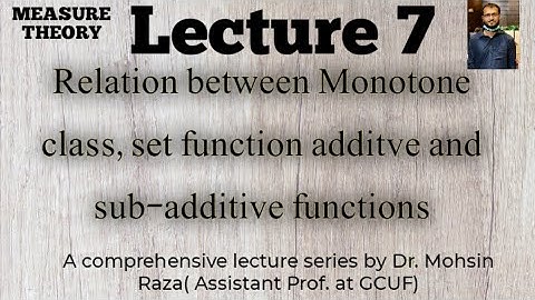 Measure Theory lec 7 Results about monotone class, set function, additive and sub additive function