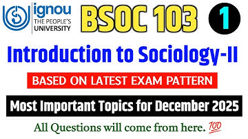 BSOC 103 Important Questions December 2025 | Introduction to Sociology-II |IGNOU BSOC 103 Paper 2025