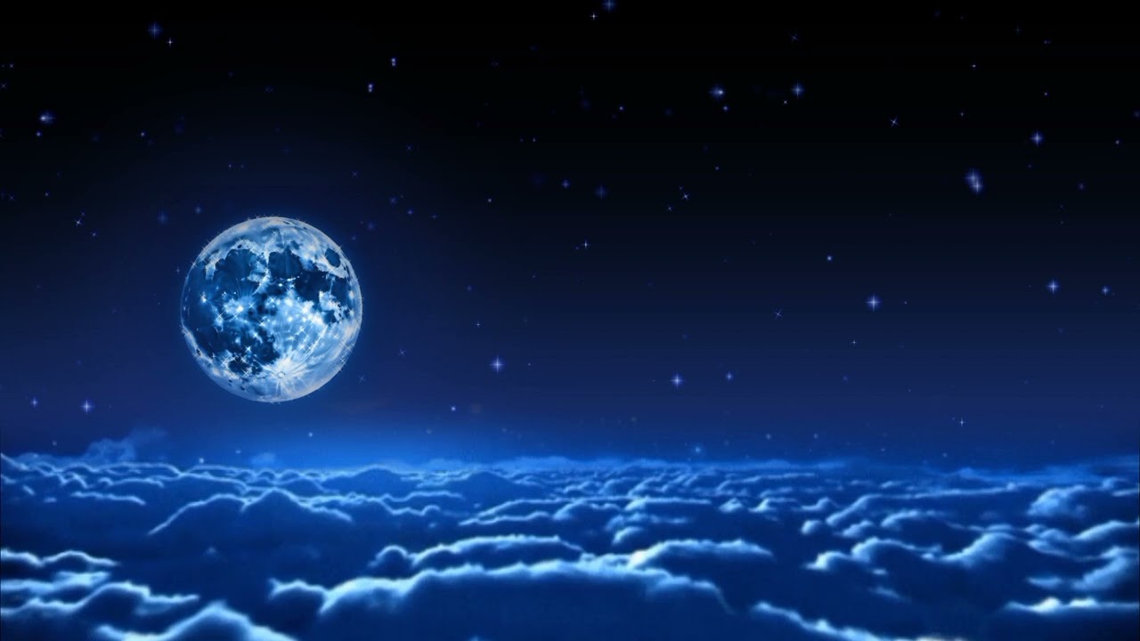Fondo de vídeo movimiento - nubes azules, luna llena y estrellas (free video background)