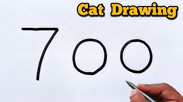 How to Draw Cat Using 700 | Cute Cat Drawing Step by Step