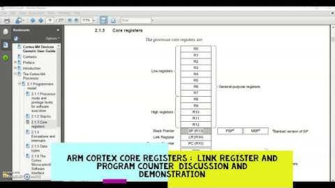 ARM CORTEX CORE REGISTERS :  LINK REGISTER AND PROGRAM COUNTER  DISCUSSION AND DEMONSTRATION