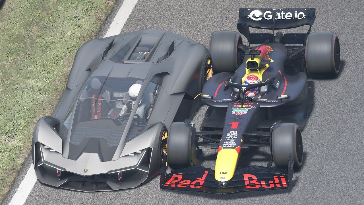Max Verstappen Red Bull F1 2025 vs Lamborghini Terzo Millennio at Monza
