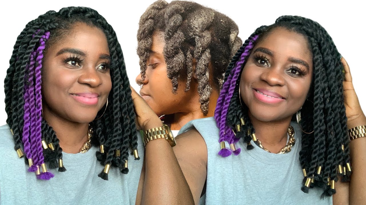DIY BRAZILIAN Wool HAIR/ YARN Twist BOB With AFRICAN CHEBE in MY HAIR