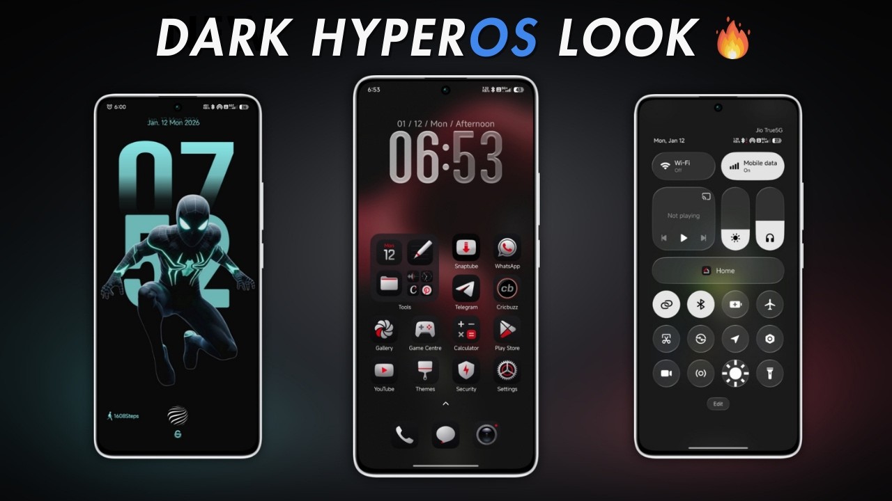 HyperOS 3 Dark Theme Customisation | Clean Icons, Lockscreen & Control Center 🔥