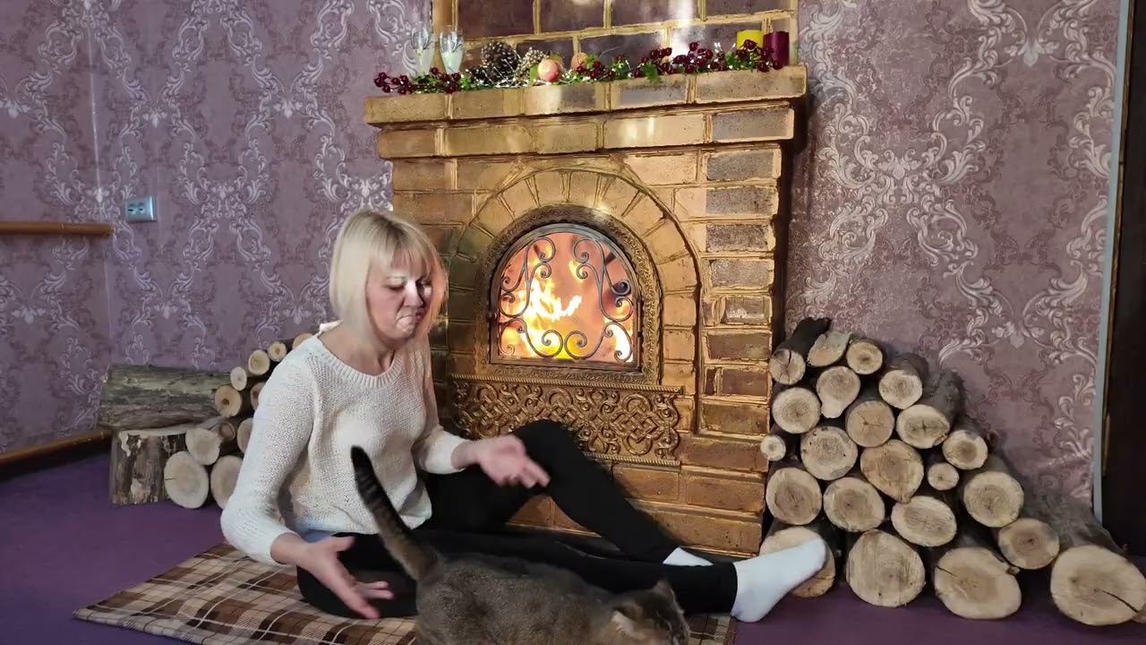 Cozy Fireplace & Real Cat Purring 🐈 | Warm Home Ambience for Deep Sleep & Relaxation