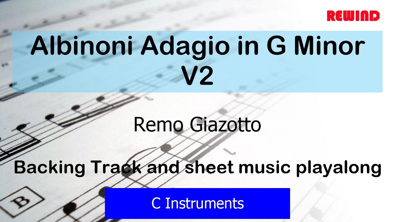 Albinoni Adagio in G Minor V2 C Flute Violin Backing Track and Sheet Music