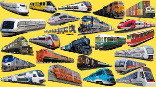 TRAINS and RAILWAY Name Sounds | Learn Transport in English | Tram, Subway, Steam, Bullet train