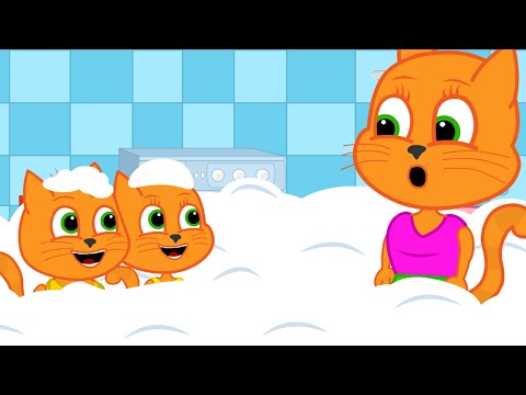 Cats Family in English - A Lot of Foam From Washing Cartoon for Kids