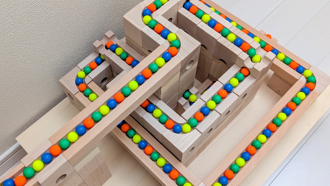 マーブルランレース☆キュボロ＋扇風機の羽根＋ししおどしトレイ＋滑車と透明なパイプ＋踏切