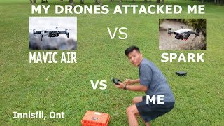 My DJI Spark Attacked me - Flying DJI Spark and Mavic Air Together at Innisfil Beach Park Ont