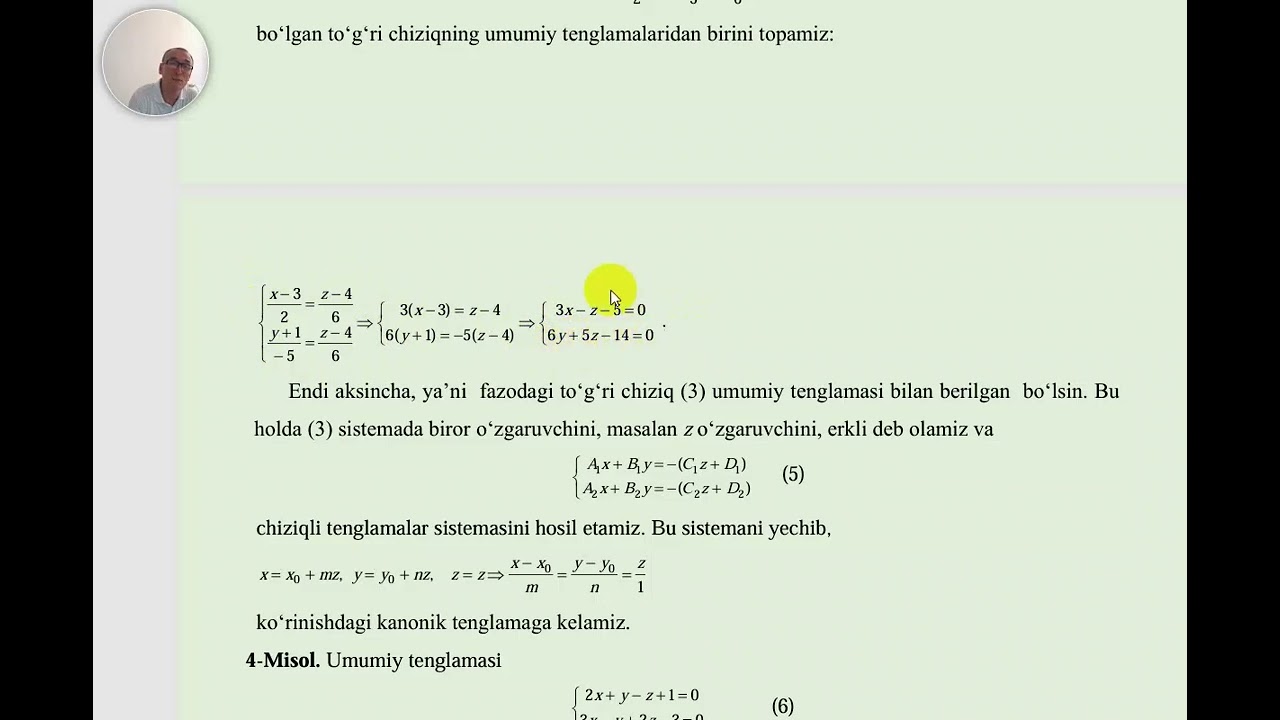 Fazoda to'g'ri chiziq tenglamalari 2 qismi