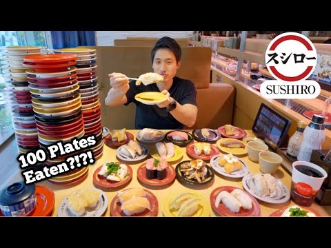 100 PLATES OF SUSHI EATEN?!   Conveyor Belt Sushi Eating Mukbang!   Sushiro SG Full Menu Challenge!