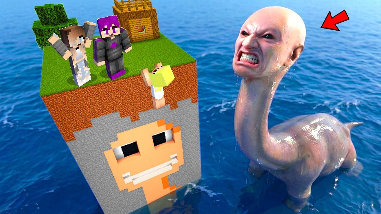 ماين كرافت : بنينا منزل أمن من هجوم تسونامي ذي الرأس البشري الديناصور المحيط بقي مرعب ! 🌊🔥