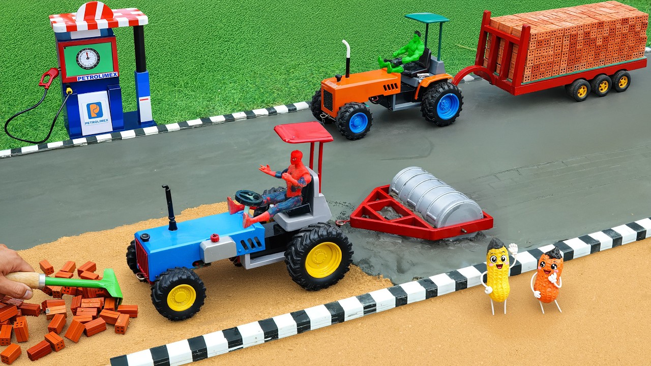 DIY Mini Machinery Road Construction With Mini Tractor And Roller 🚜 Satisfying Build