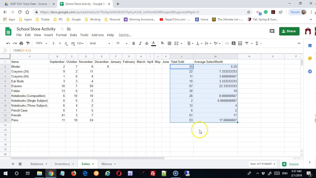 Google Sheets: School Store Project - Sales Sheet - YouTube