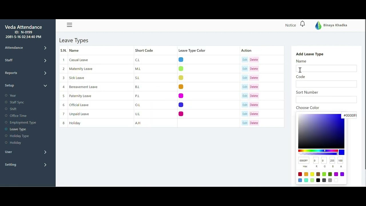 How to Add Employment type and leave type in Veda Attendance ? - YouTube