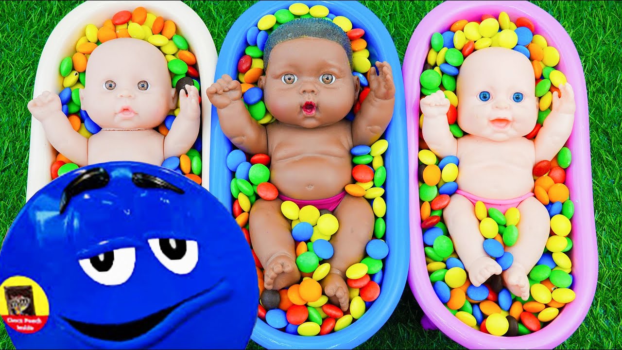 Full of 3 Rainbow BathTubs Candy with M&M's & Magic Slime Cutting Video