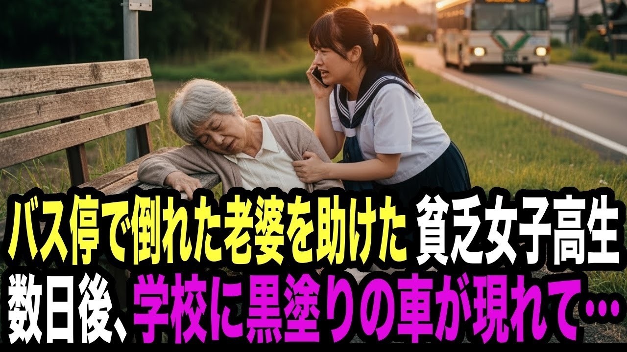 バス停で倒れた老婆を助けた貧乏女子高生。数日後、学校に黒塗りの高級車が現れて…
