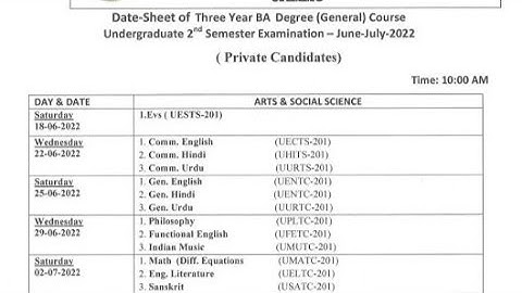 2nd,4th &6th semester datesheet out||private/regular||jammu University.
