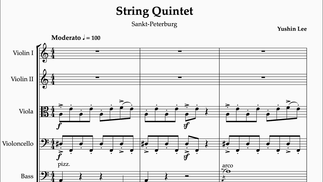 Yushin Lee - String Quintet: Sańkt-Peterbúrg (2026) | Music Sheet