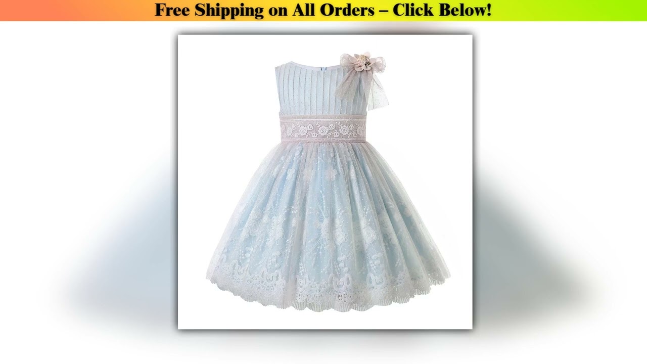 Pettigirl Elegant Spring Dresses for Children Kids Girls Blue Lace Party Holiday Dresses Size 2 3