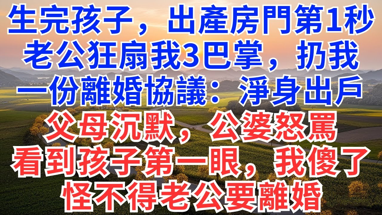生完孩子，出產房門第1秒，老公狂扇我3巴掌，扔我一份離婚協議：淨身出戶，父母沉默，公婆怒罵，看到孩子第一眼，我傻了，怪不得老公要離婚！#情感故事#故事#小說#戀愛#情感#婚姻
