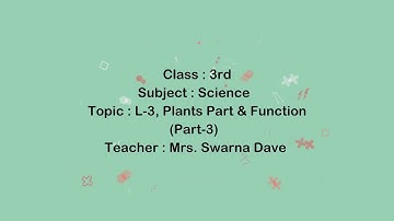 Class 3 | Science | L-3, Plants Part & Function (Part-3) | Mrs. Swarna Dave