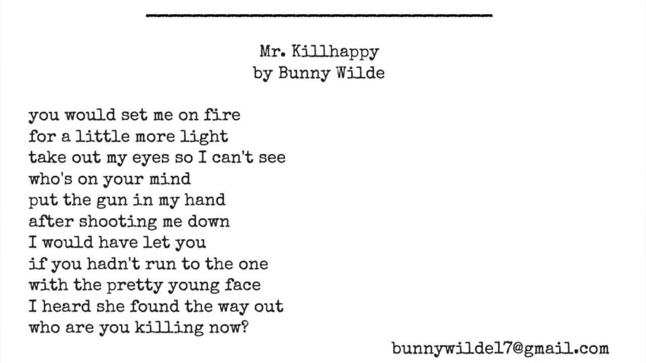 Mr. Killhappy by Bunny Wilde - Blood Rag Poet of the Year Shortlist