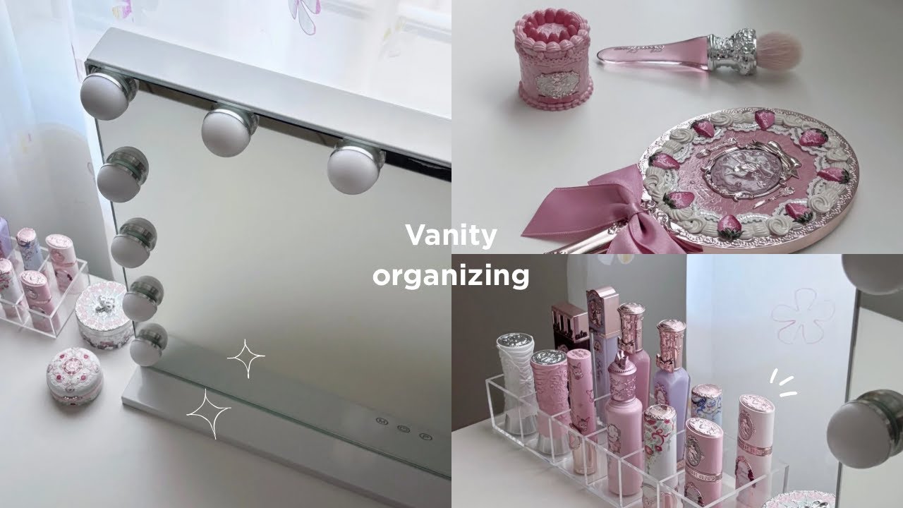 Organize my makeup vanity with me 💌 : relaxing ASMR | vanity organization, pink aesthetic vibes