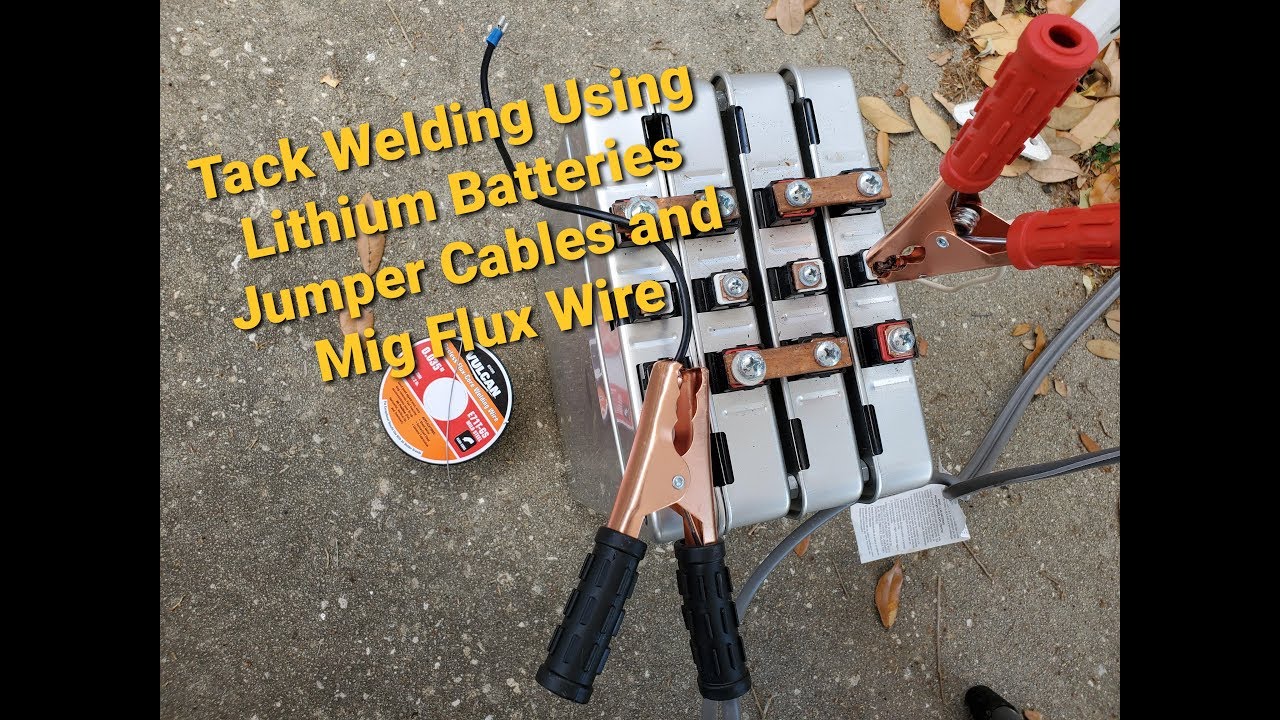 Tack welding using lithium batteries, mig wire and jumper cables YouTube