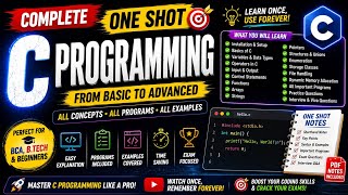 🔥 Complete C Programming One Shot | Full C Course with Notes PDF | C Programming for Beginners