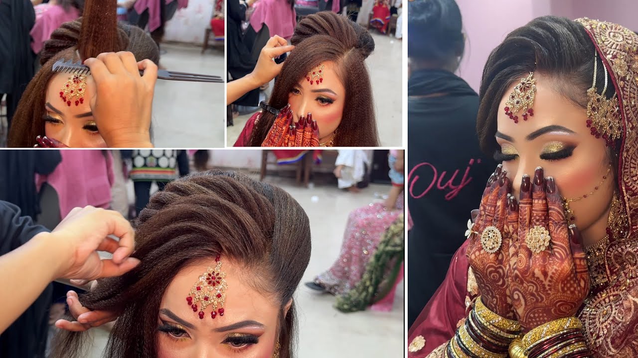 Bridal Hairstyle Full Tutorial by ​⁠@Ouj Beauty Parlour