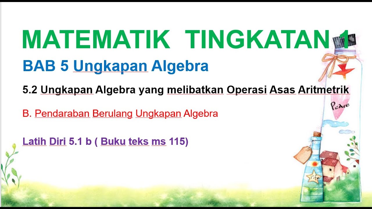 Latih Diri 5 2 B Matematik T1 Bab 5 Ungkapan Algebra Youtube