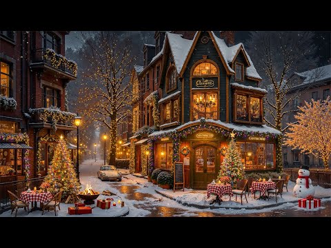 Snow Falling At Charming Coffee Shop Christmas Ambience Relaxing Christmas Jazz Music Fow Unwind